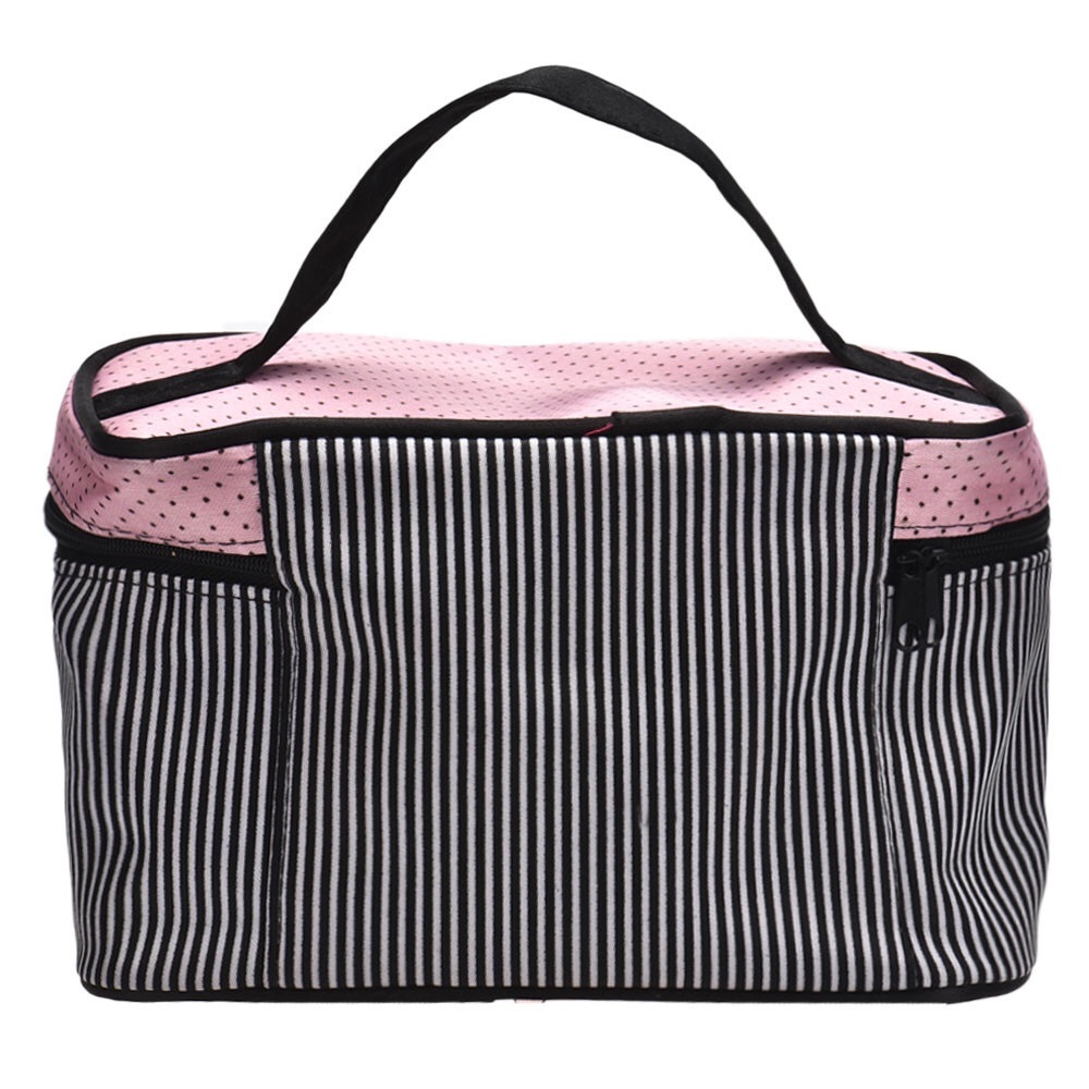 Black & Pink Stripe Zippered Cosmetic Travel Bag - Picture 2 of 6